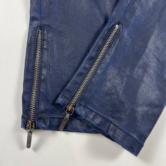 Nicole Miller Artelier Coated Navy Blue Skinny Jeans Zipper Ankle Size 6 - Picture 8 of 13